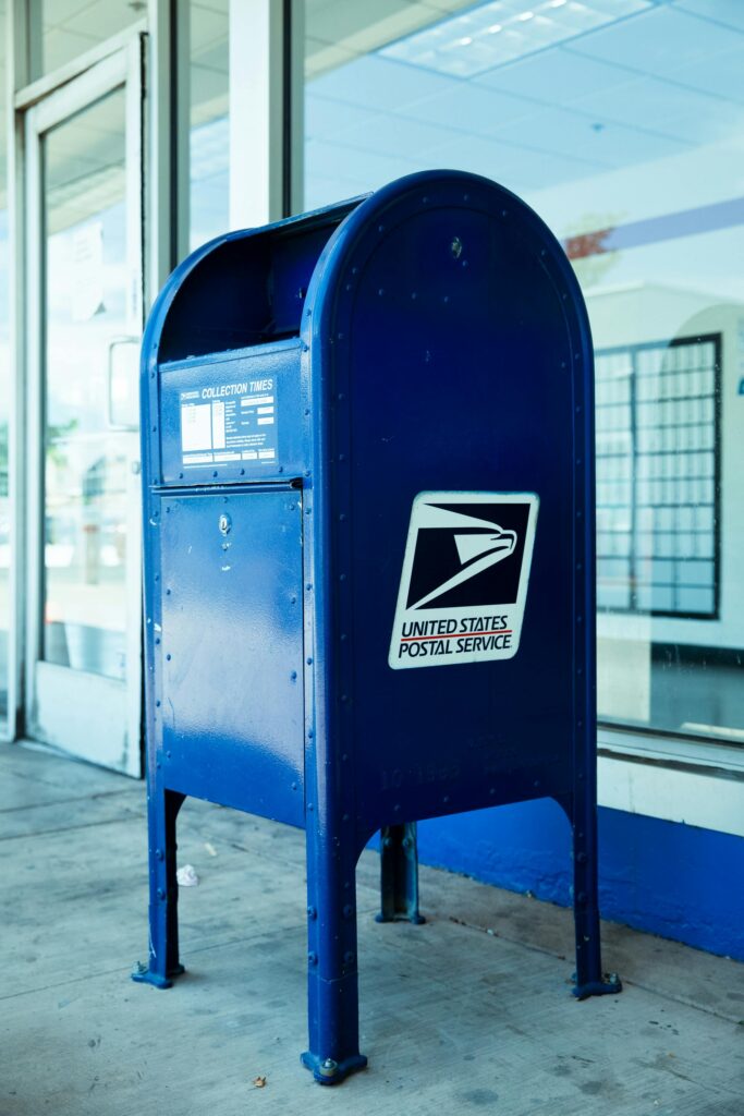 Blue metal mail box